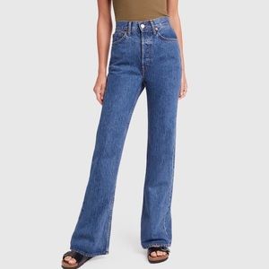 Re/Done High-Rise Wide-Leg Jeans in Medium Blue Denim